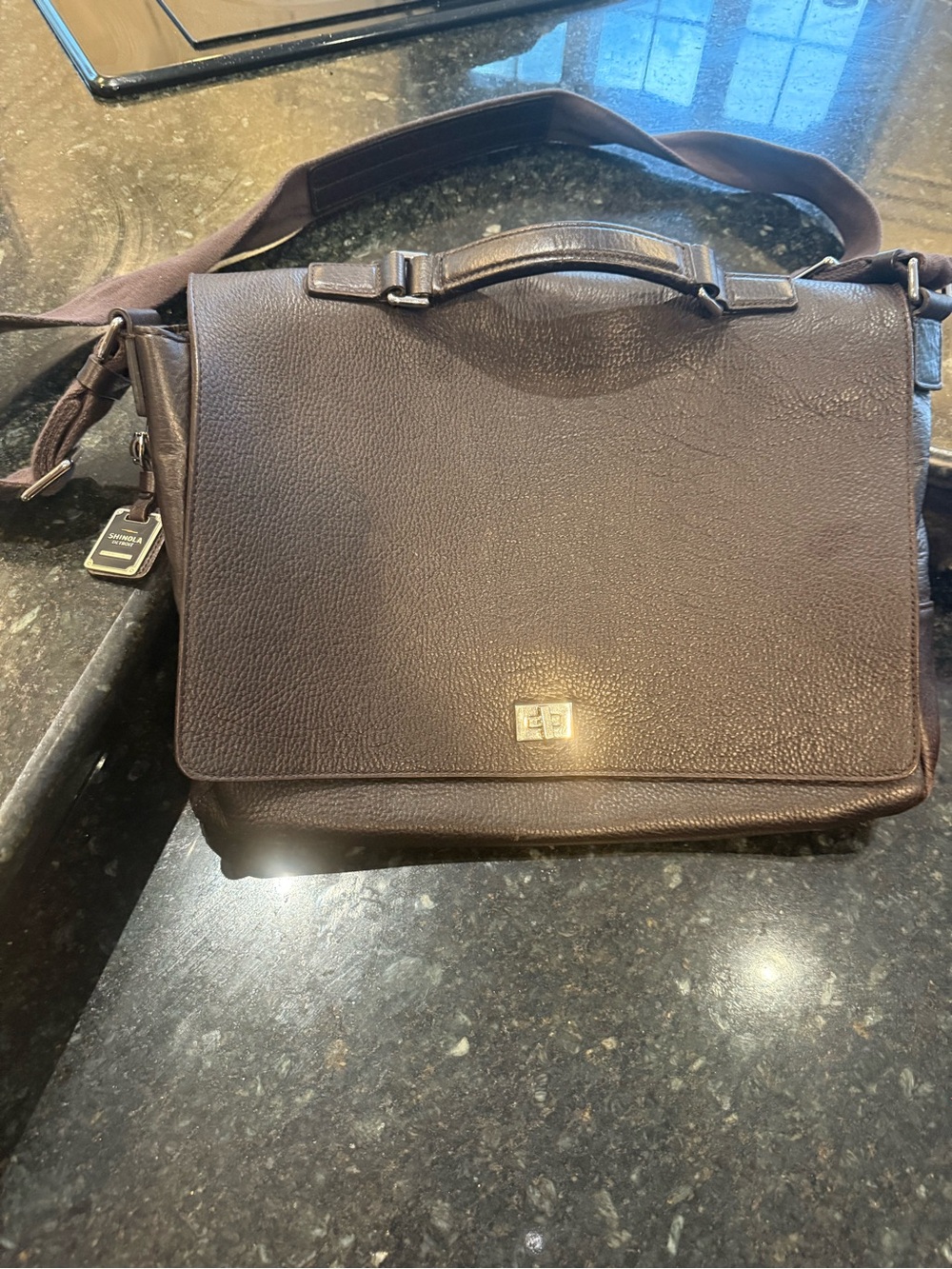 Shinola Runwell Messenger Bag - Pebbled Chocolate Brown Leather